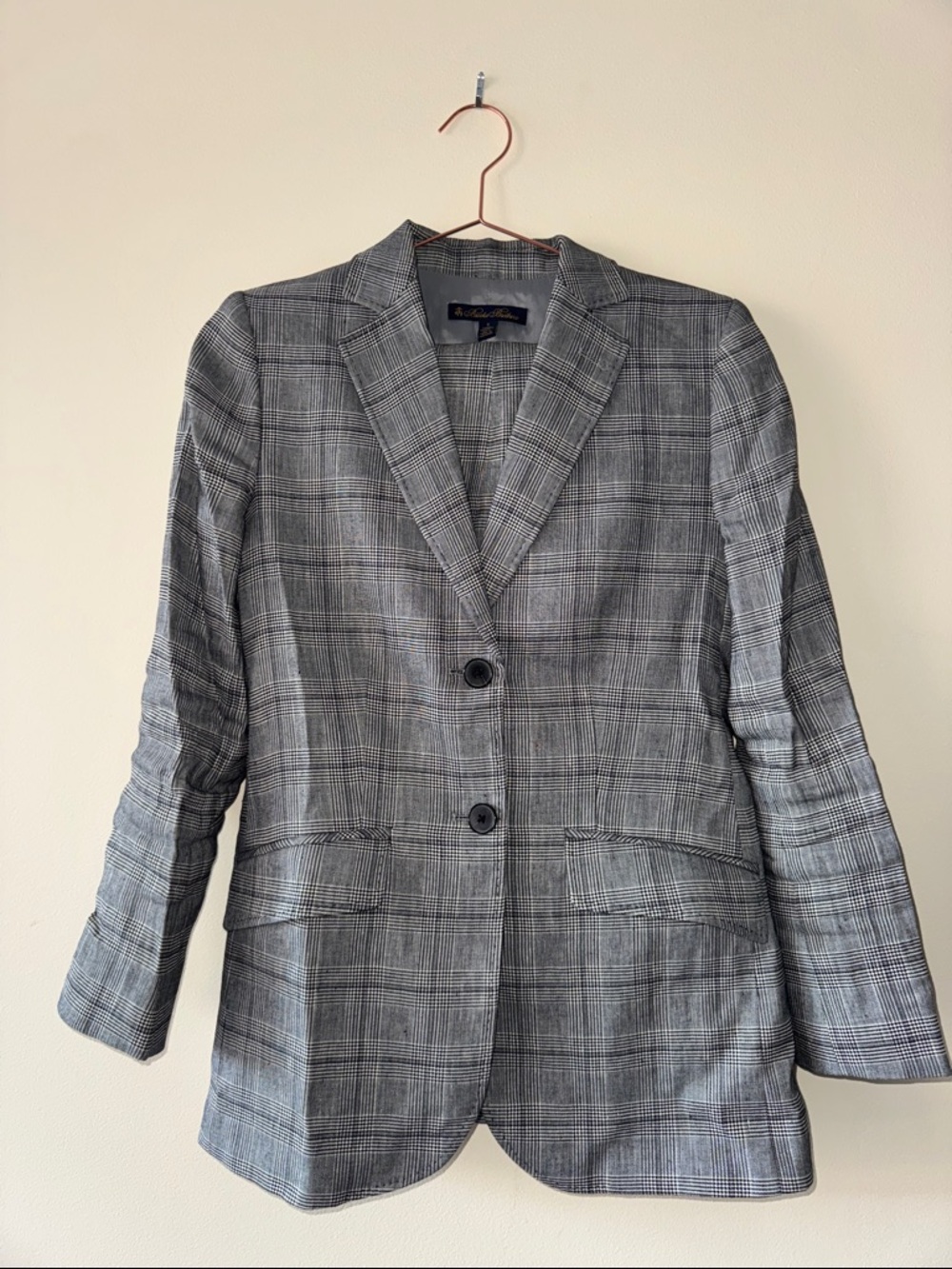 Plaid Two-Button Brooks Brothers Suit in Black/White. NWOT